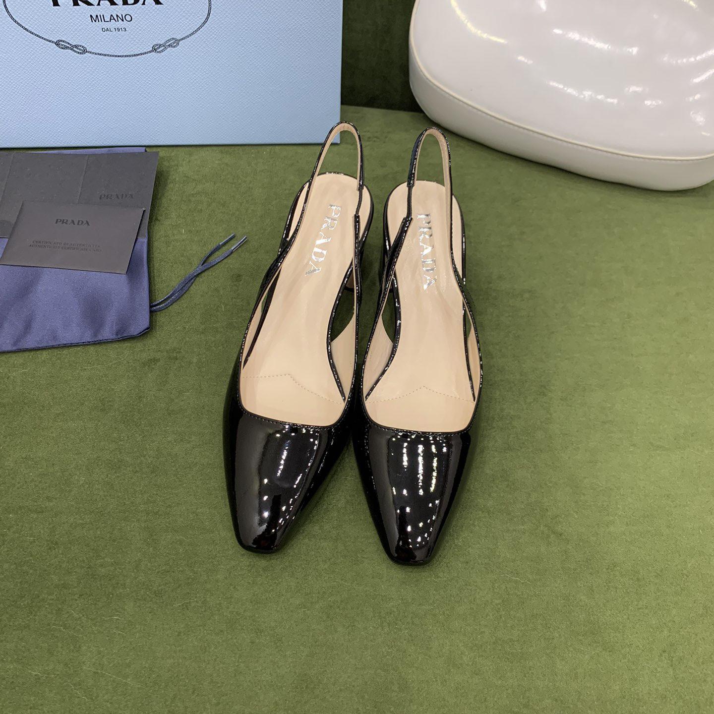 Prada Patent-leather Slingback Pumps - DesignerGu