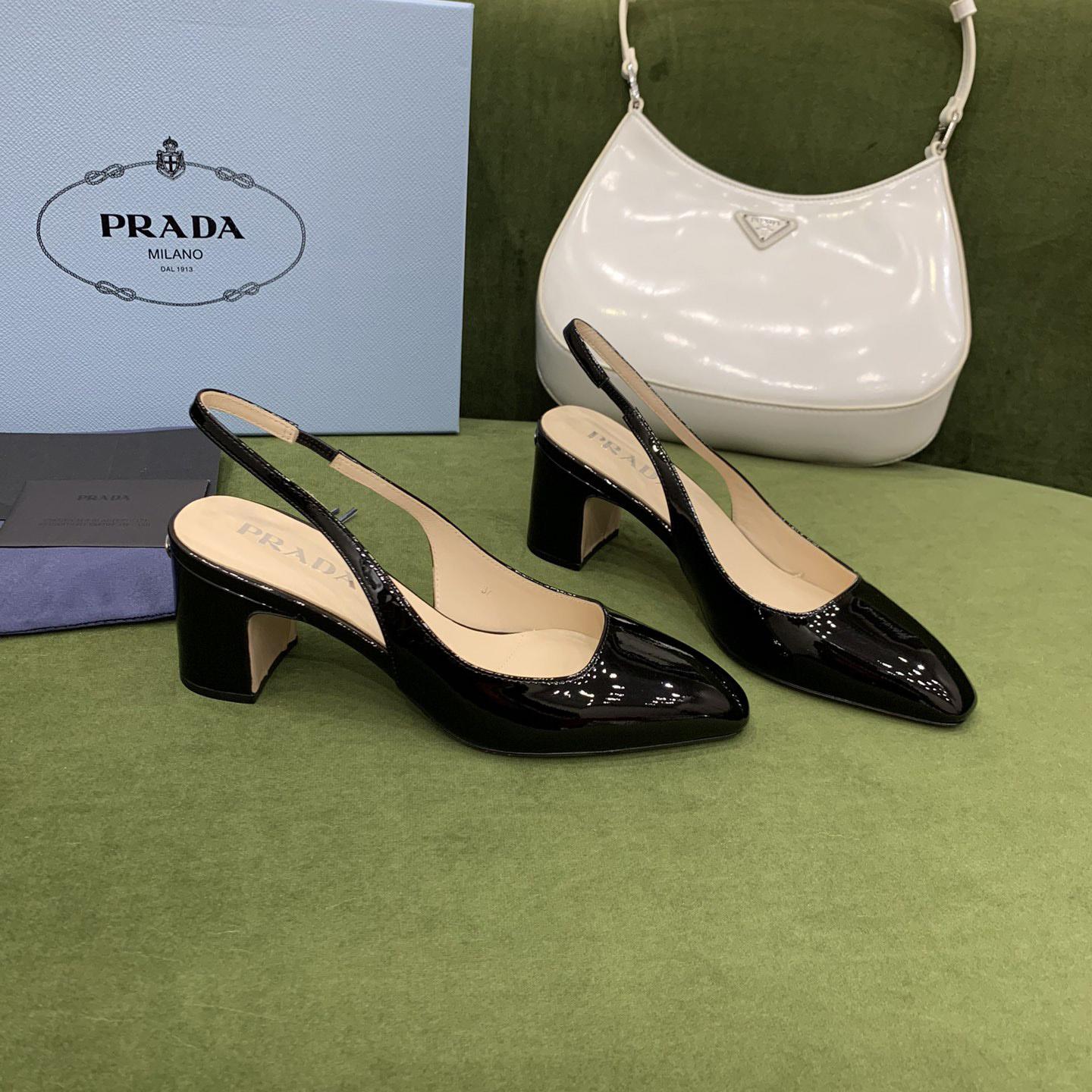 Prada Patent-leather Slingback Pumps - DesignerGu