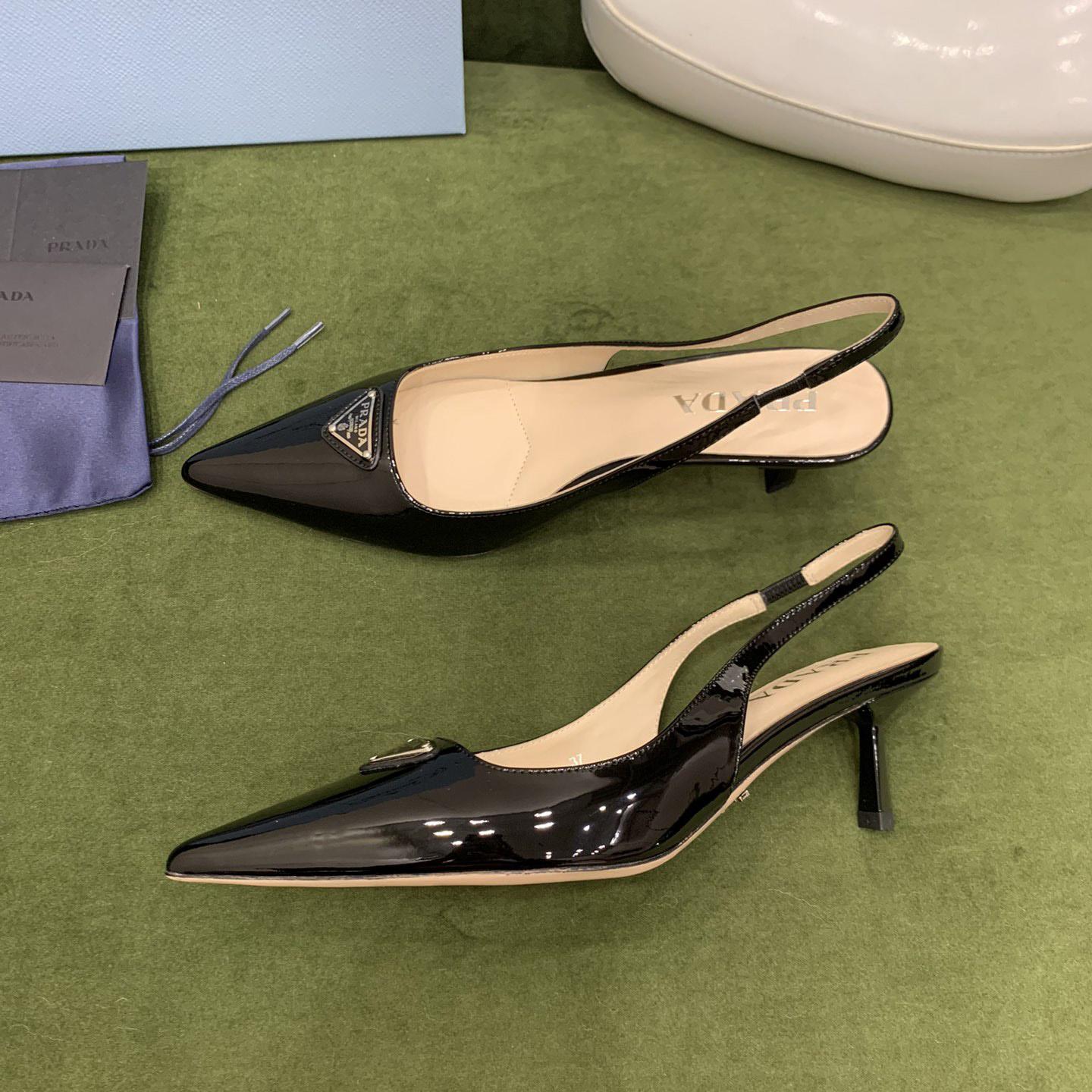 Prada Patent-leather Slingback Pumps - DesignerGu