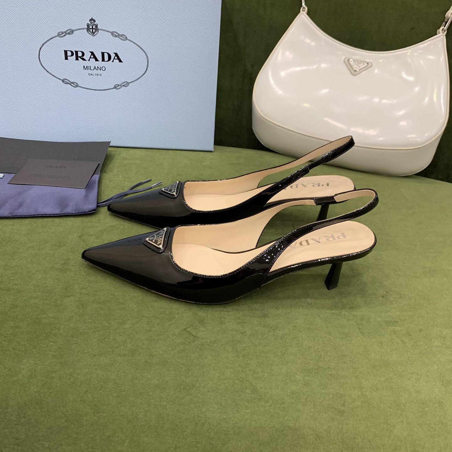 Prada Patent-leather Slingback Pumps - DesignerGu