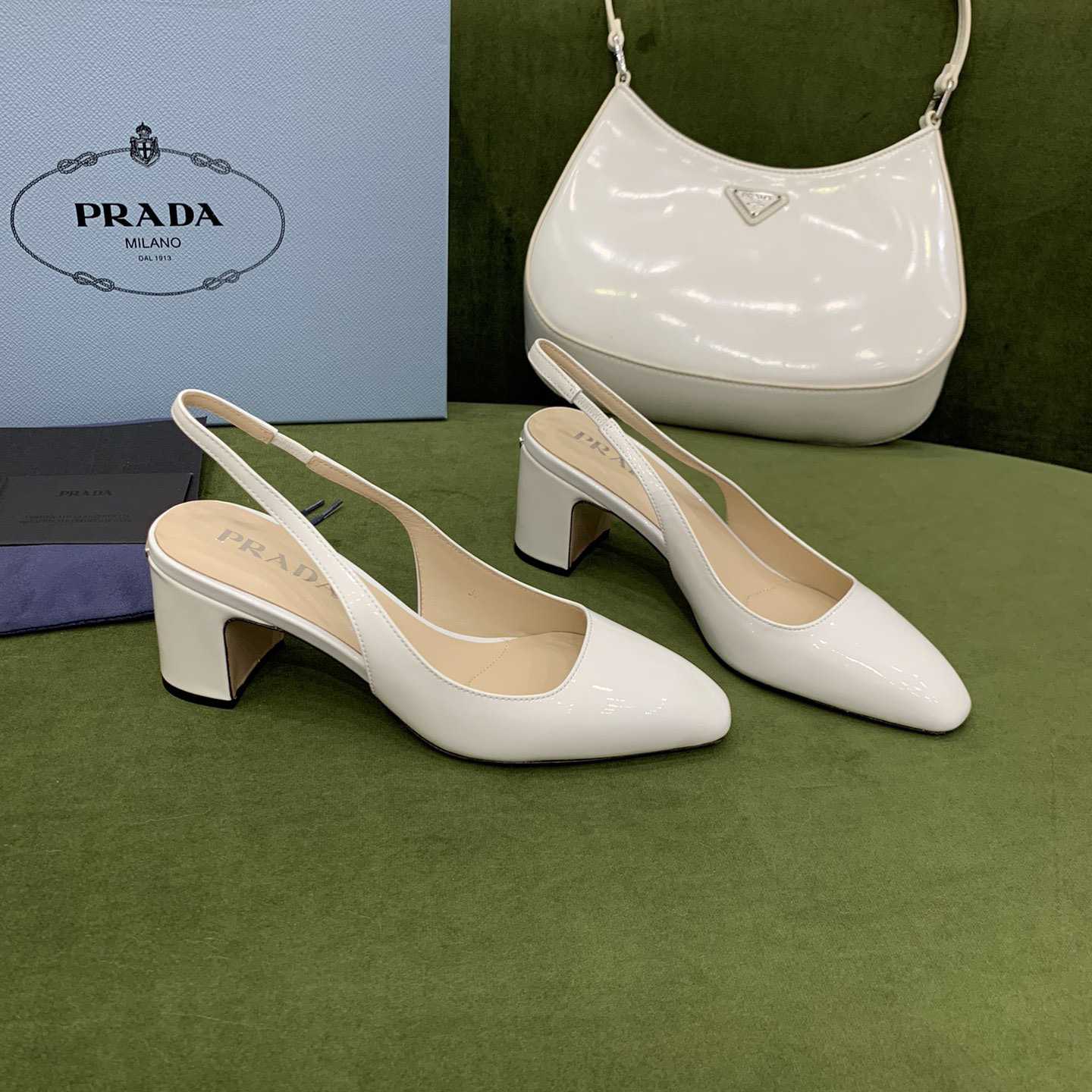 Prada Patent-leather Slingback Pumps - DesignerGu