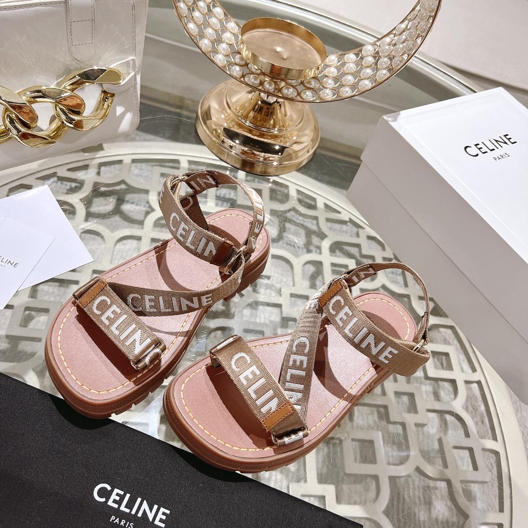 Celine Leo Strappy Sandal In Wool With ''Celine'' Jacquard  Light Beige /White - DesignerGu