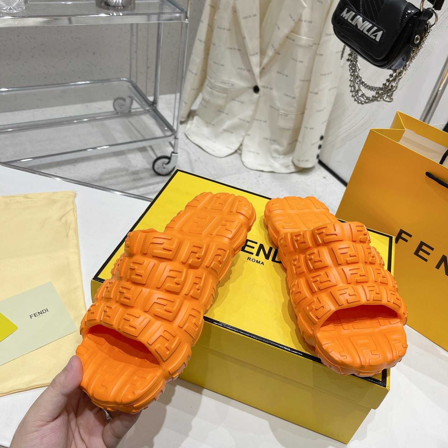 Fendi Cloud Slides Orange Rubber Slides - DesignerGu