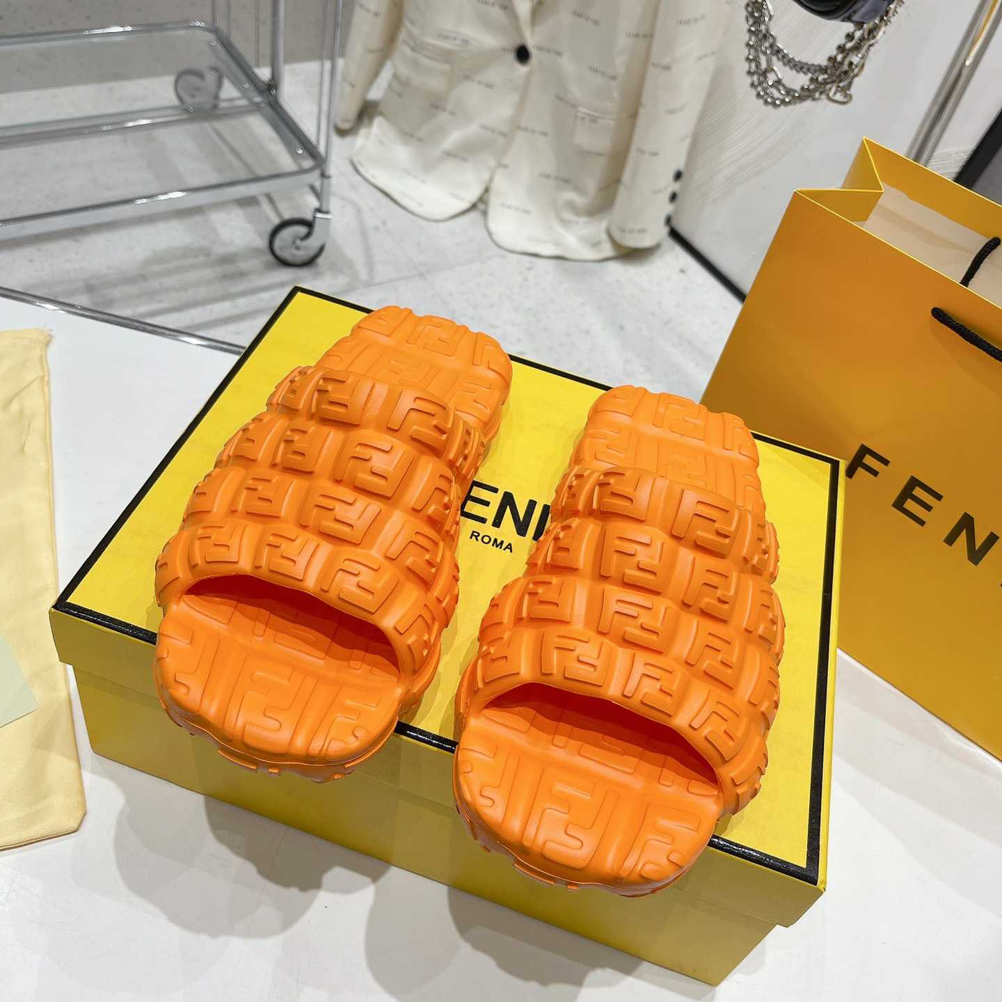 Fendi Cloud Slides Orange Rubber Slides - DesignerGu