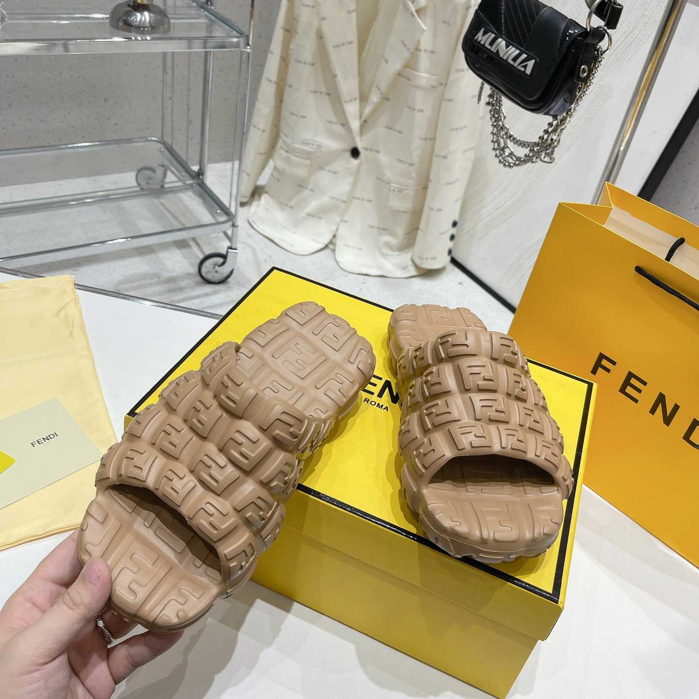 Fendi Cloud Slides Orange Rubber Slides - DesignerGu