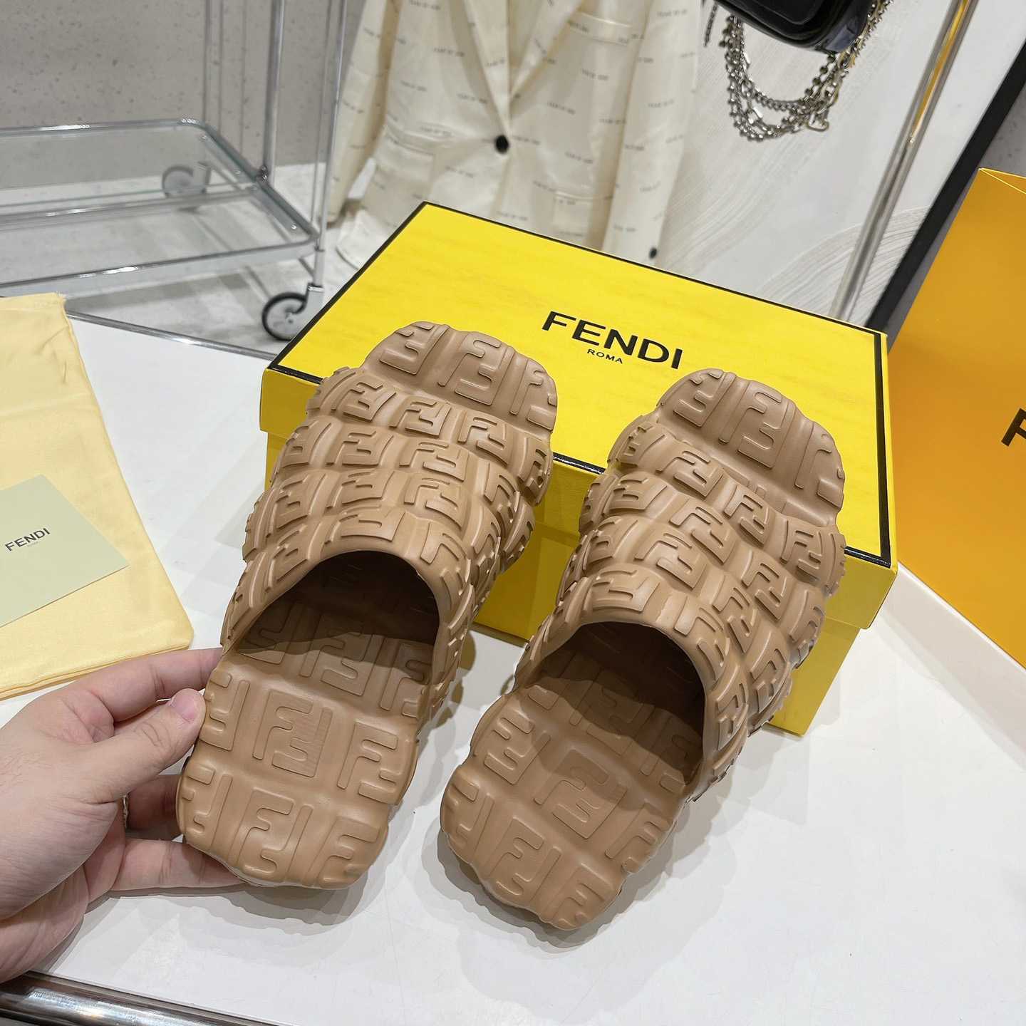 Fendi Cloud Slides Orange Rubber Slides - DesignerGu