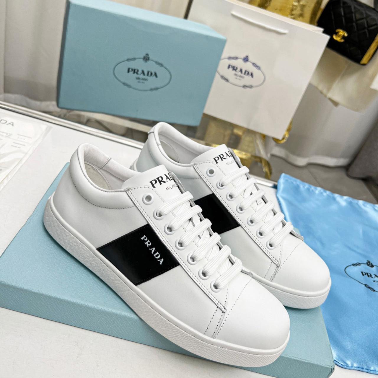 Prada Brushed Leather And Leather Sneakers - DesignerGu