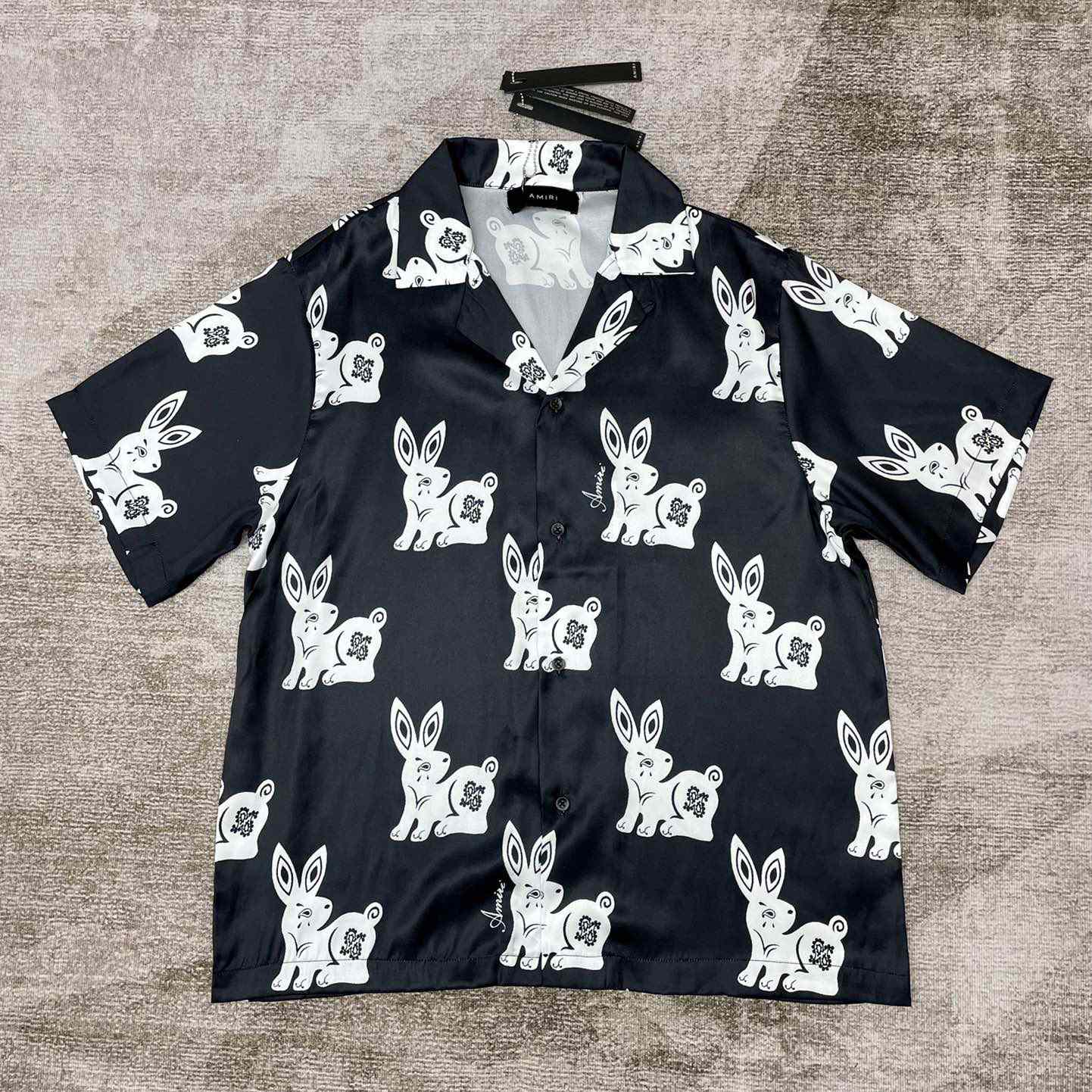 Amiri Rabbit-print Silk Bowling Shirt  - DesignerGu