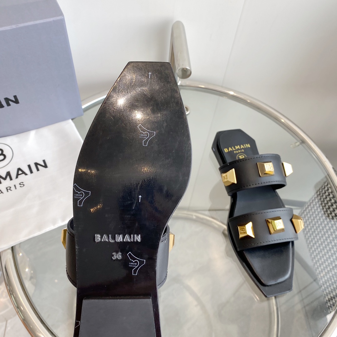 Balmain Ana Studded Leather Slides - DesignerGu