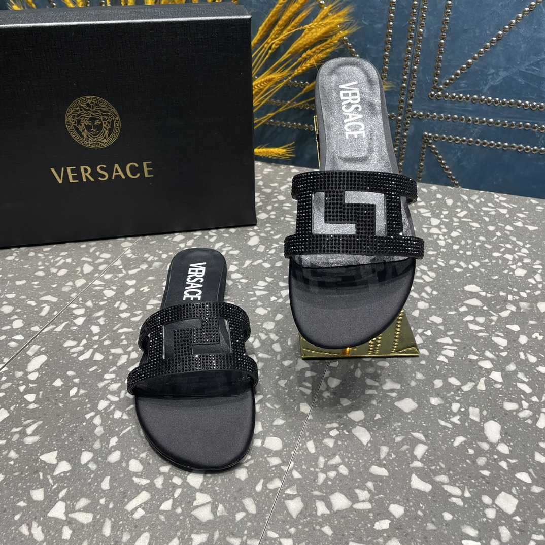 Versace Greca Maze Crystal Flat Sandals - DesignerGu