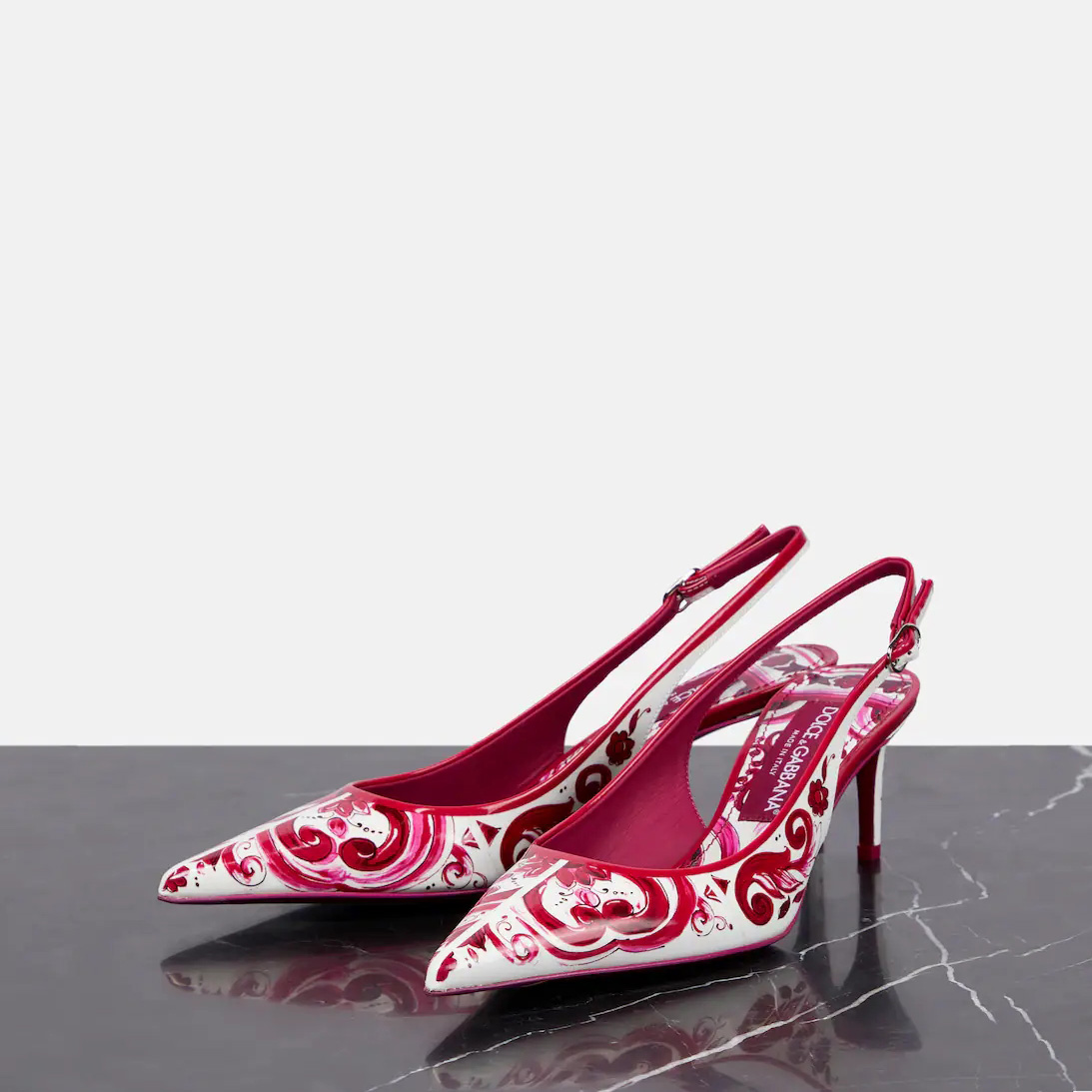 Dolce & Gabbana Printed Polished Calfskin Slingbacks - DesignerGu