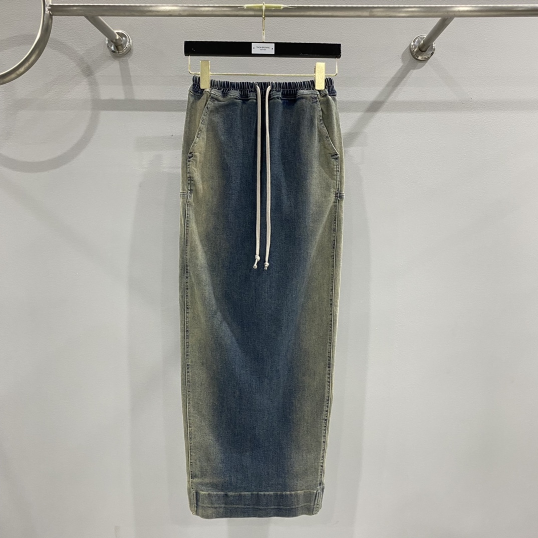 Rick Owens Drkshdw Blue Pillar Denim Maxi Skirt - DesignerGu