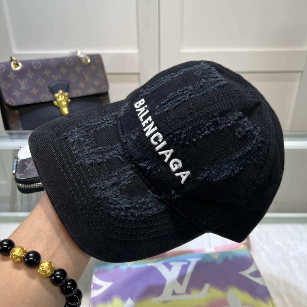 Balenciaga BB Laser Destroyed Cap In Black - DesignerGu