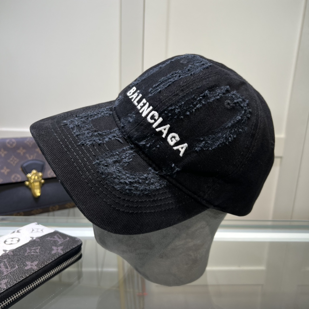 Balenciaga BB Laser Destroyed Cap In Black - DesignerGu