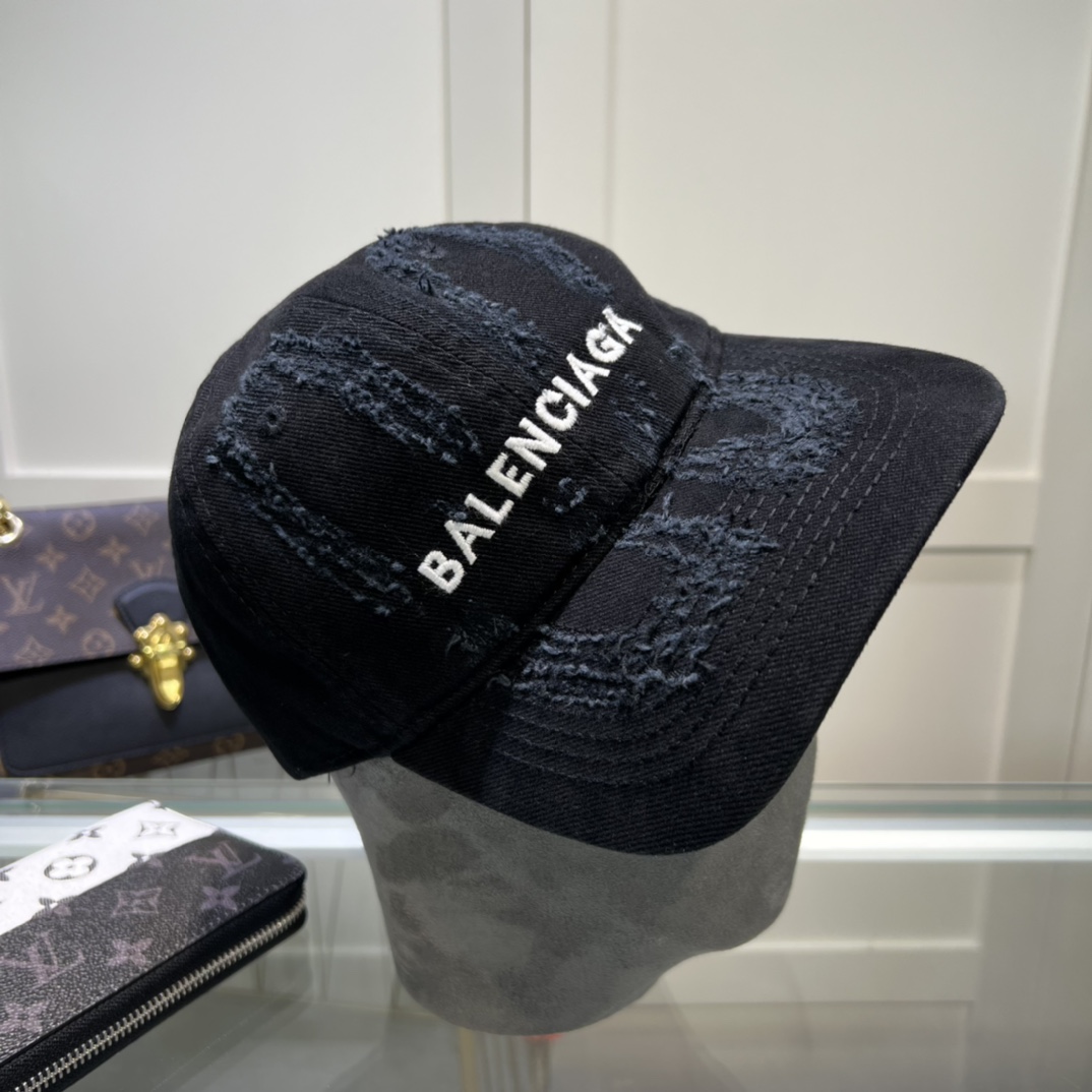 Balenciaga BB Laser Destroyed Cap In Black - DesignerGu