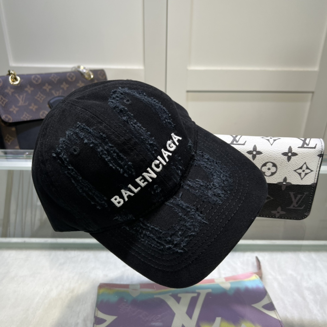 Balenciaga BB Laser Destroyed Cap In Black - DesignerGu