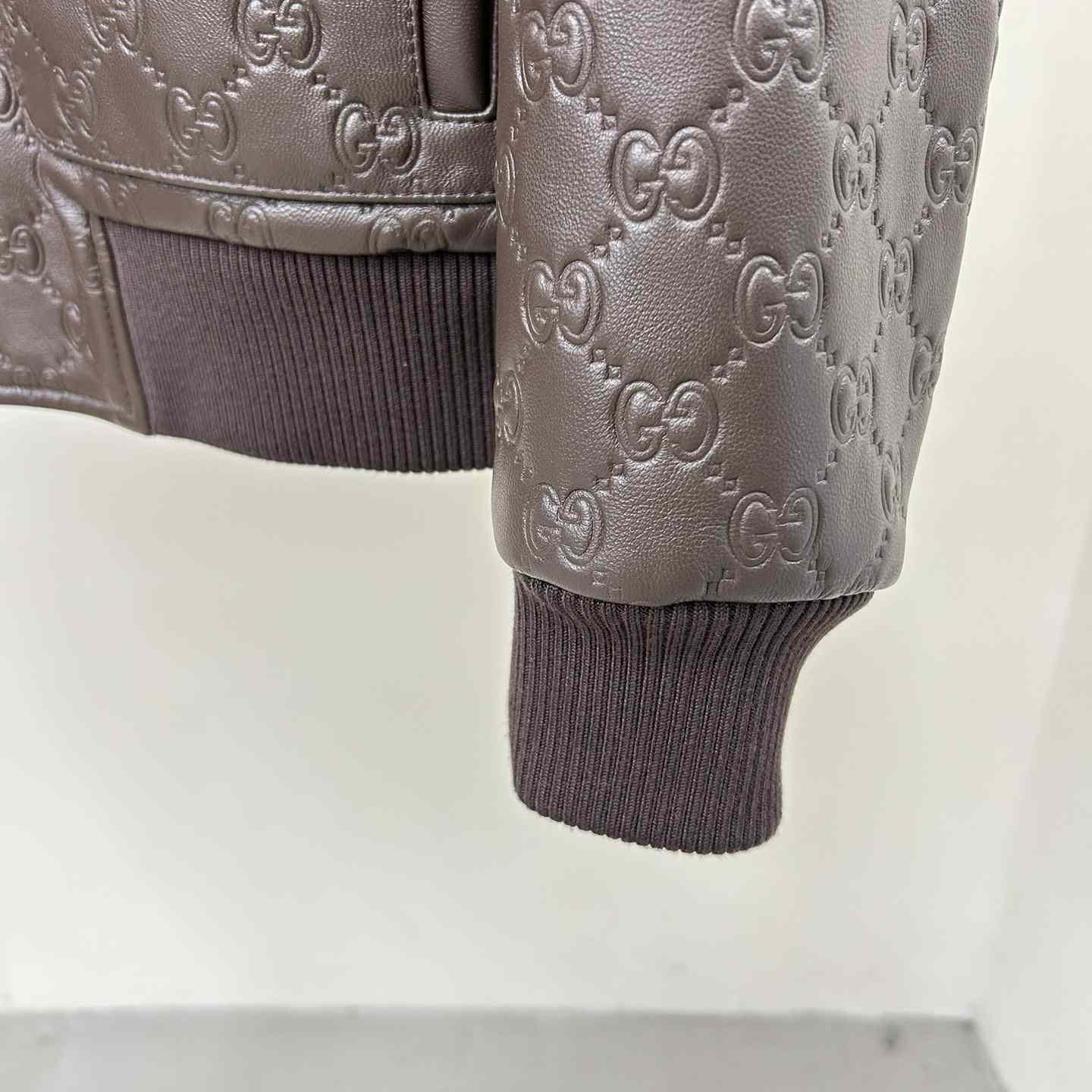 Gucci GG Leather Bomber Jacket - DesignerGu