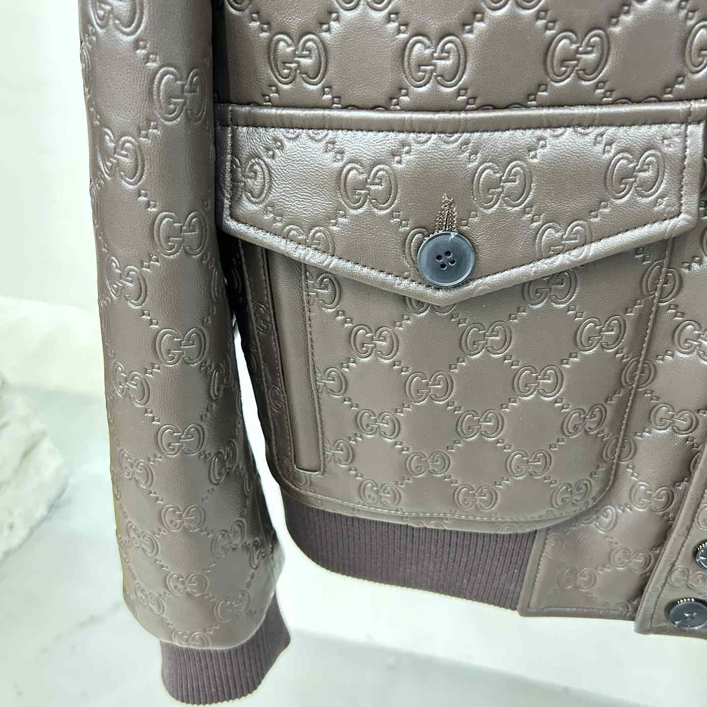 Gucci GG Leather Bomber Jacket - DesignerGu