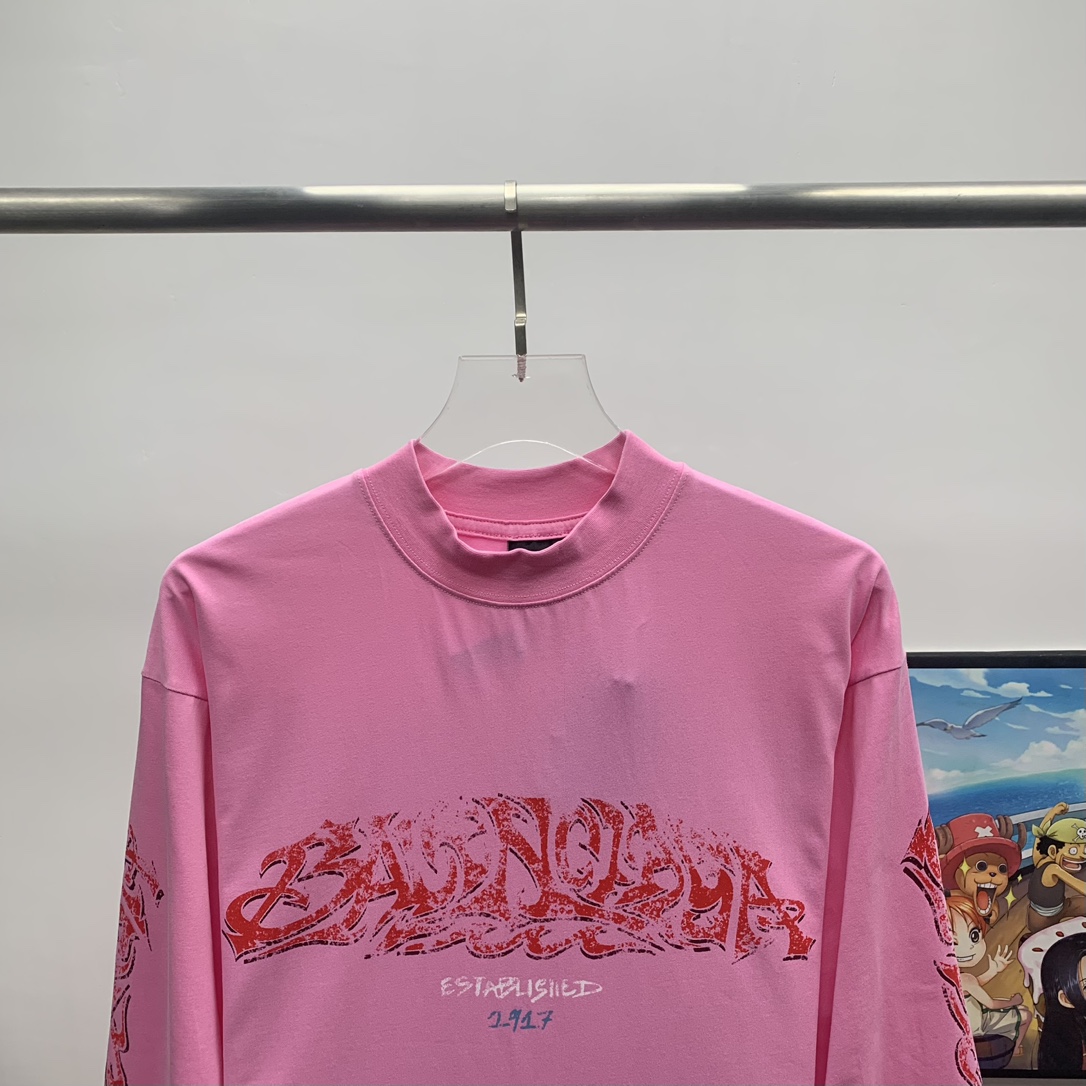 Balenciaga  Long Sleeve T-Shirt Oversized In Pink - DesignerGu