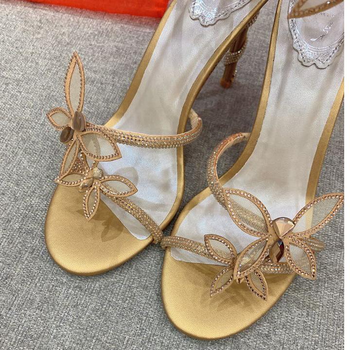 Rene Caovilla Margot Crystal Gold Butterfly Sandal   95 - DesignerGu