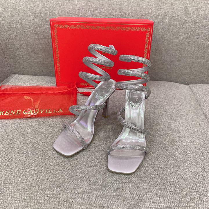 Rene Caovilla Cleo Silver Sandal 105 Crystal - DesignerGu