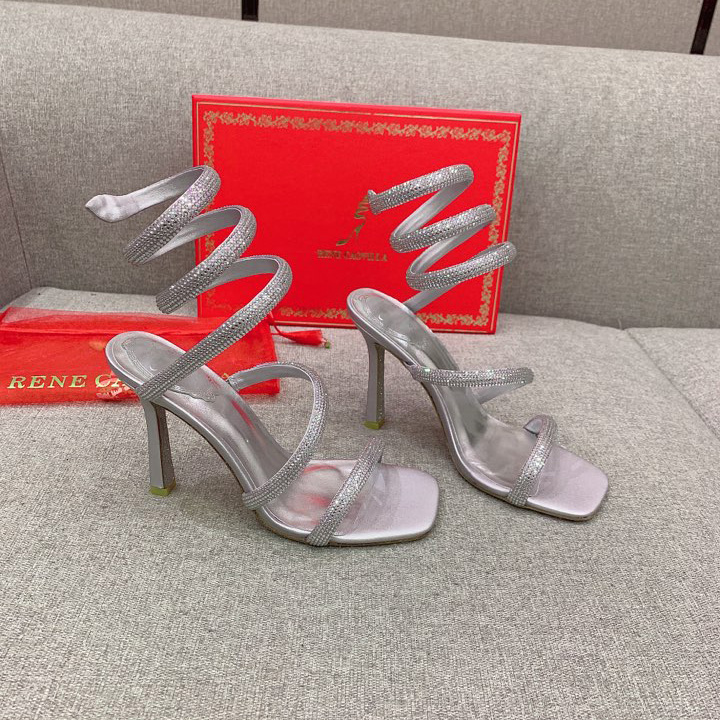 Rene Caovilla Cleo Silver Sandal 105 Crystal - DesignerGu