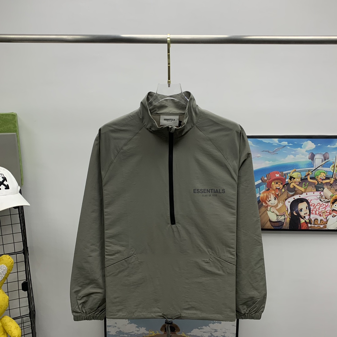 Fear Of God Essential Taupe Half-Zip Track Jacket - DesignerGu