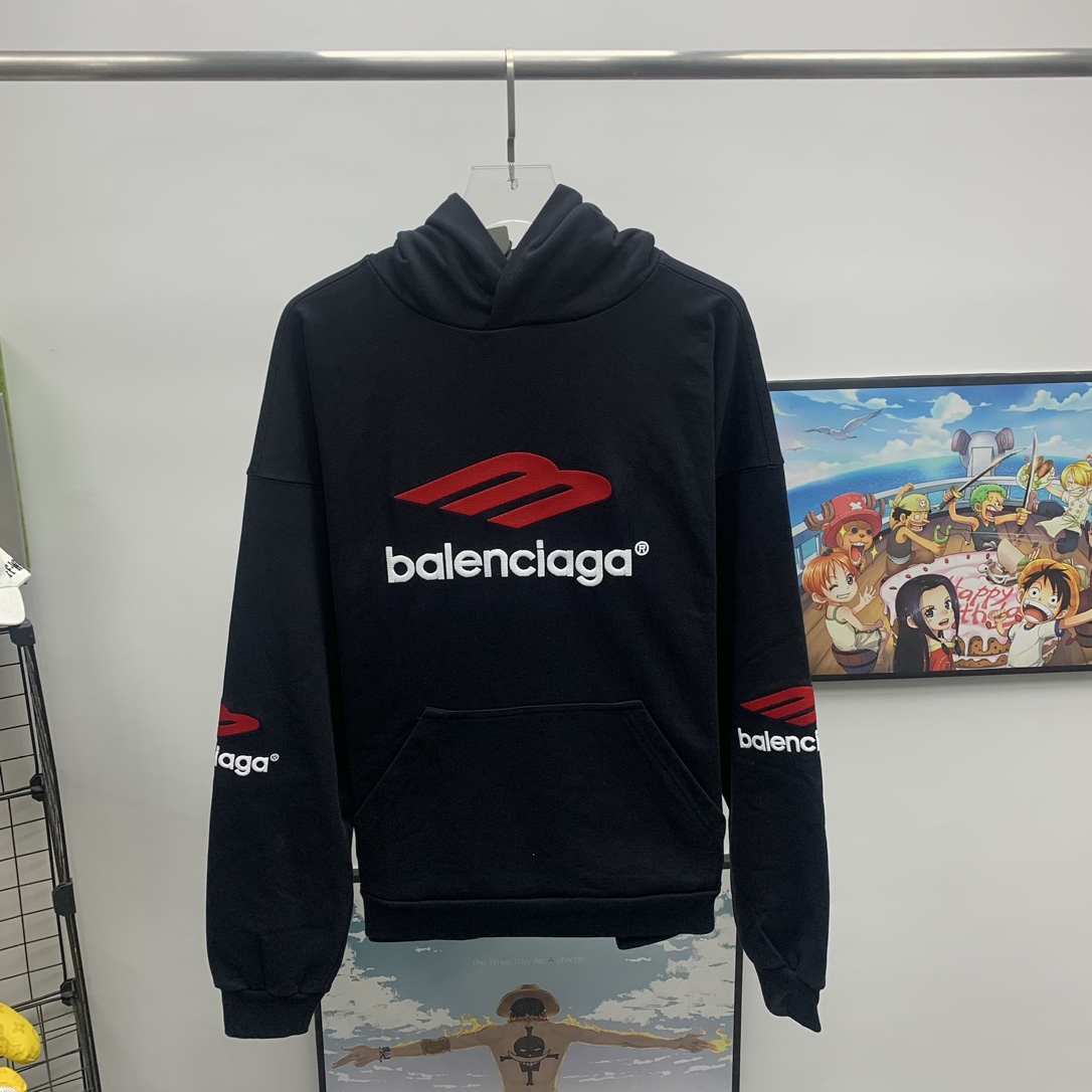 Balenciaga 3B Sports Icon Hoodie Oversized In Black - DesignerGu