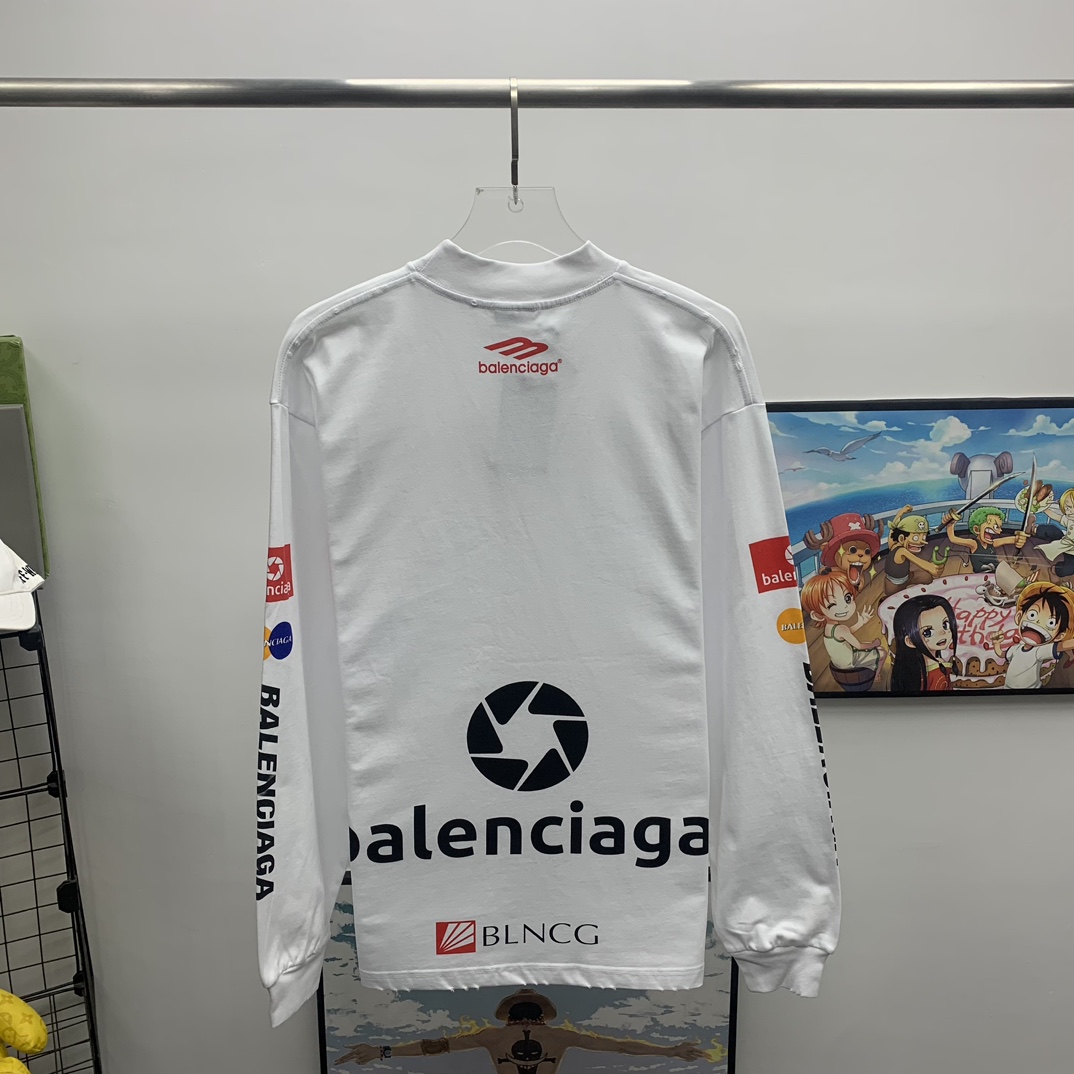 Balenciaga Top League Long Sleeve T-Shirt Oversized In White - DesignerGu