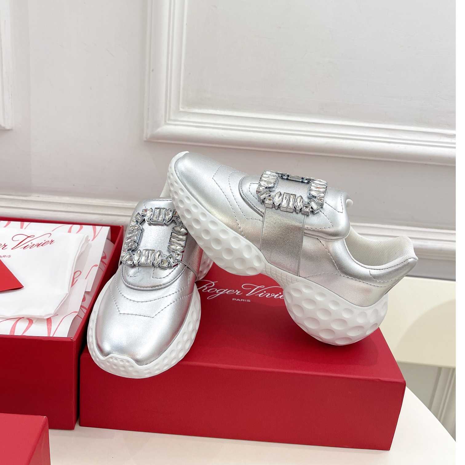 Roger Vivier Viv' Run Light Strass Buckle Sneakers In Fabrics - DesignerGu