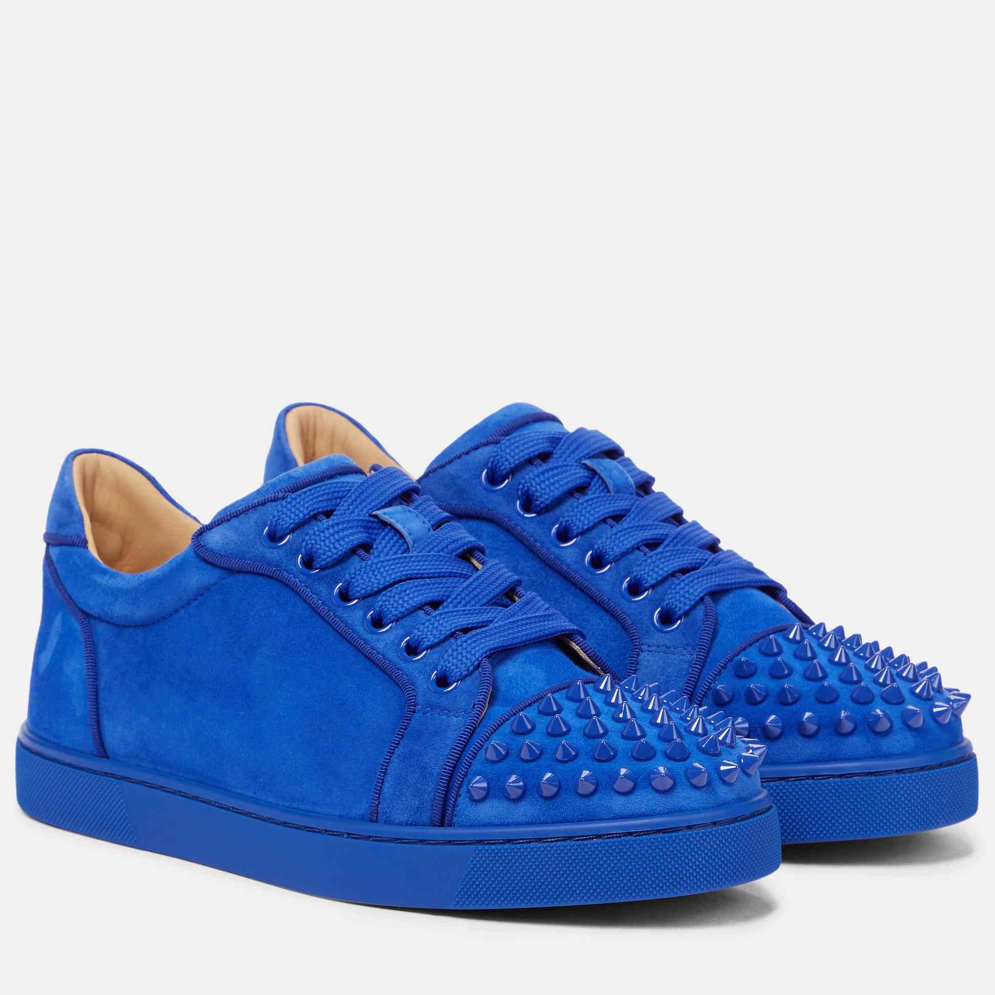 Christian Louboutin Blue Vieira Spikes Suede Sneakers - DesignerGu