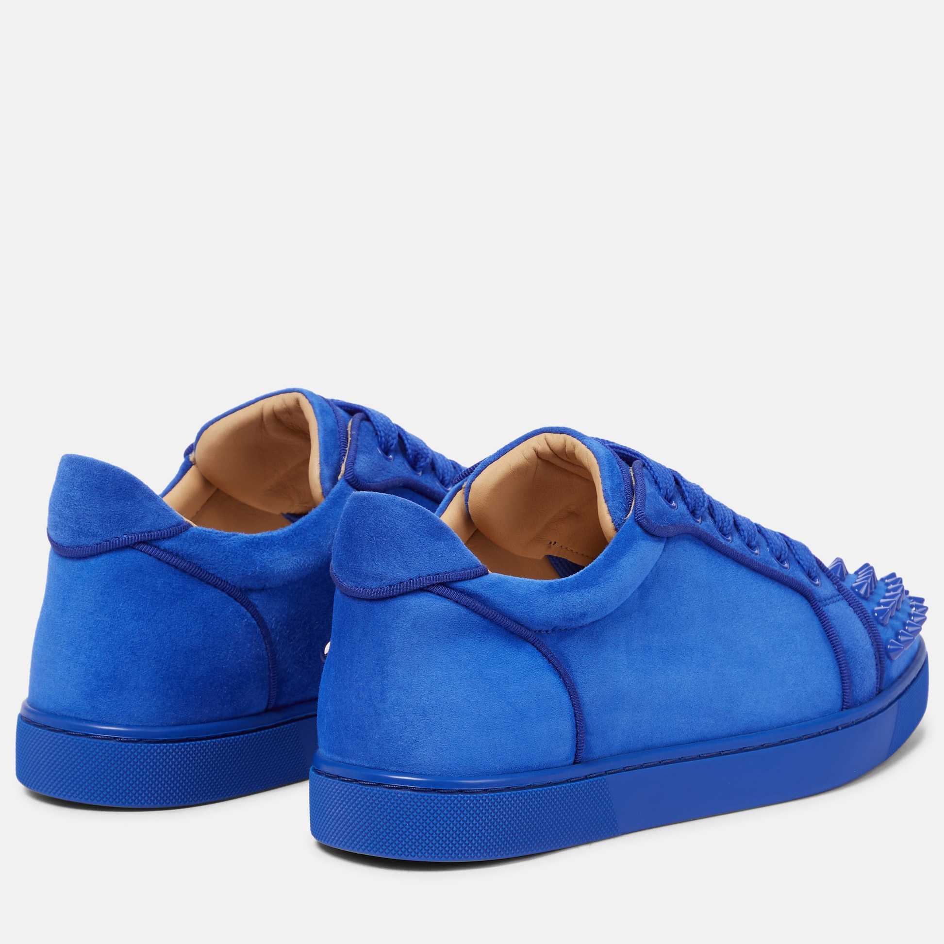 Christian Louboutin Blue Vieira Spikes Suede Sneakers - DesignerGu