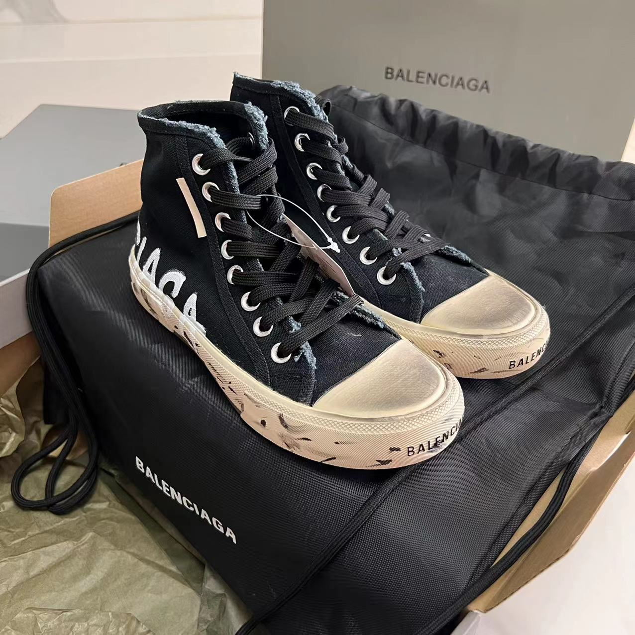 Balenciaga Paris High Top Graffiti Sneaker In Black - DesignerGu