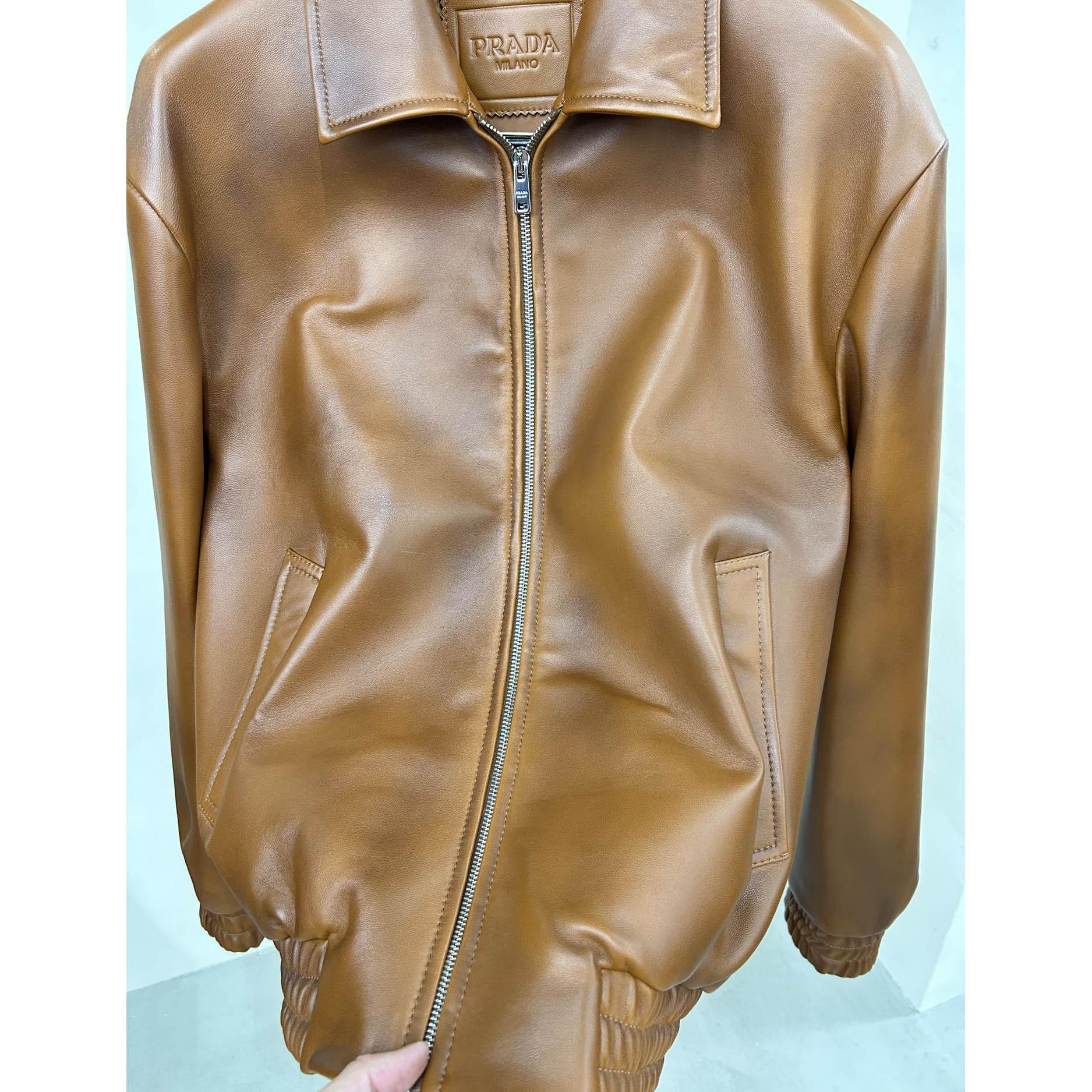 Prada Oversized Nappa Leather Bomber Jacket - DesignerGu