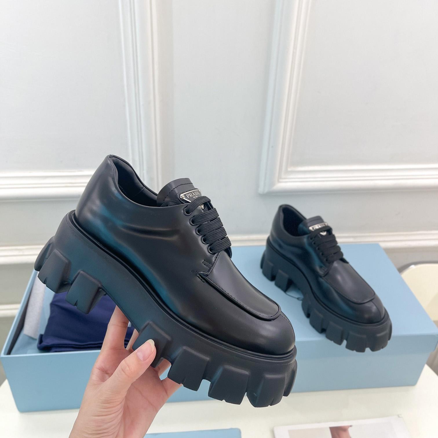 Prada Monolith Brushed Leather Lace-up Shoes - DesignerGu