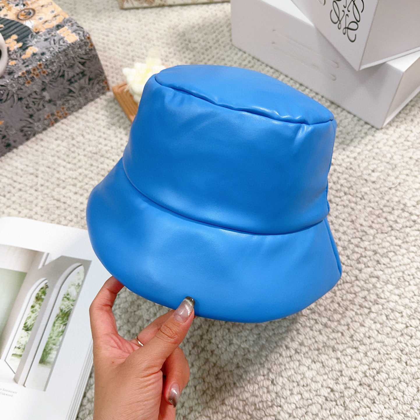 Prada Enamelled-logo Leather Bucket Hat - DesignerGu