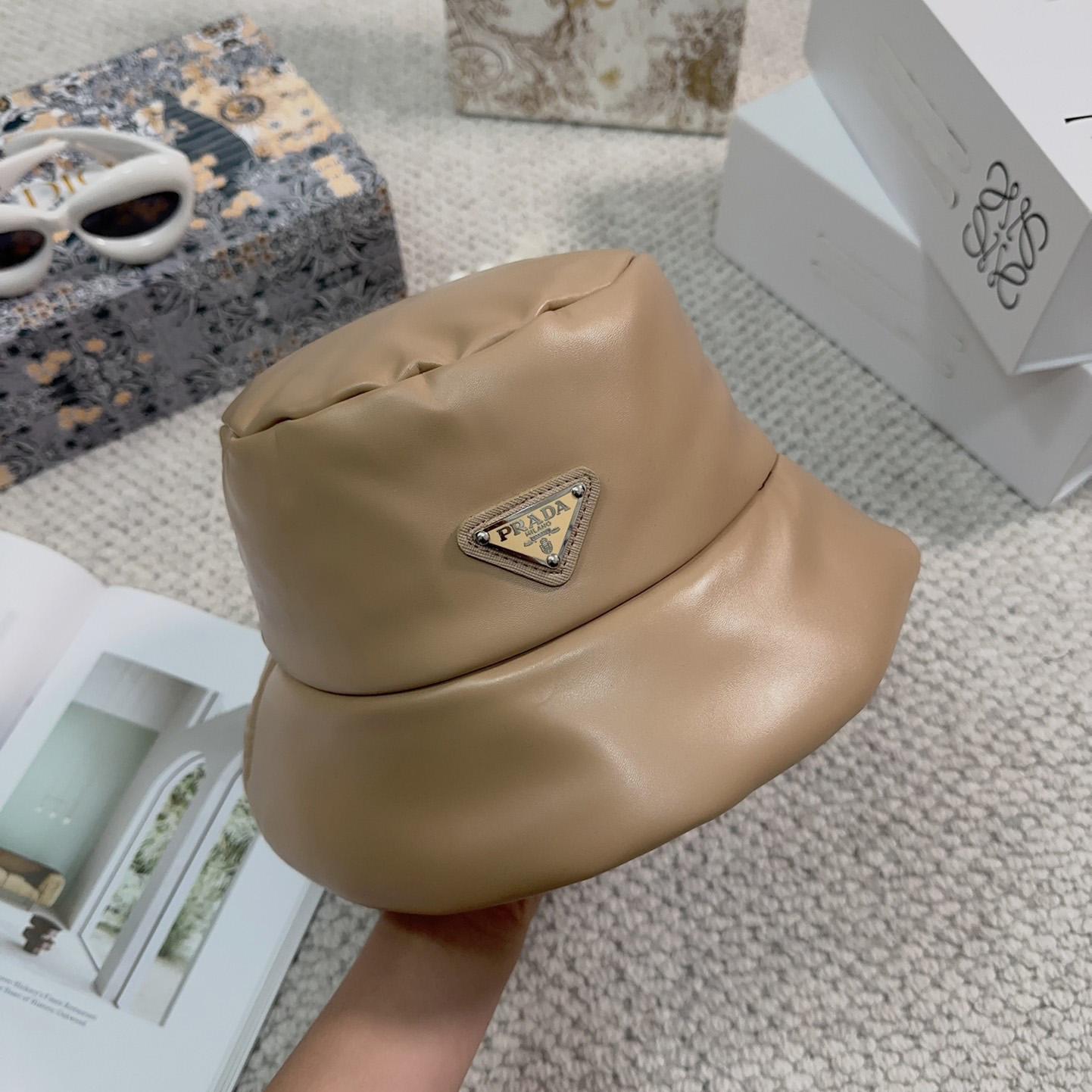 Prada Enamelled-logo Leather Bucket Hat - DesignerGu