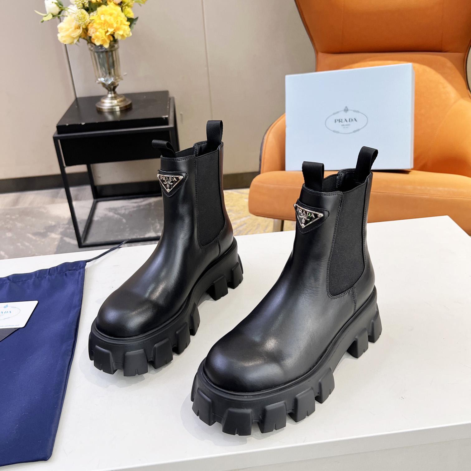 Prada Monolith Brushed Leather Booties - DesignerGu