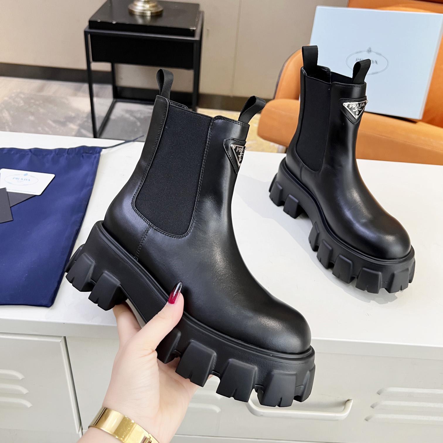 Prada Monolith Brushed Leather Booties - DesignerGu