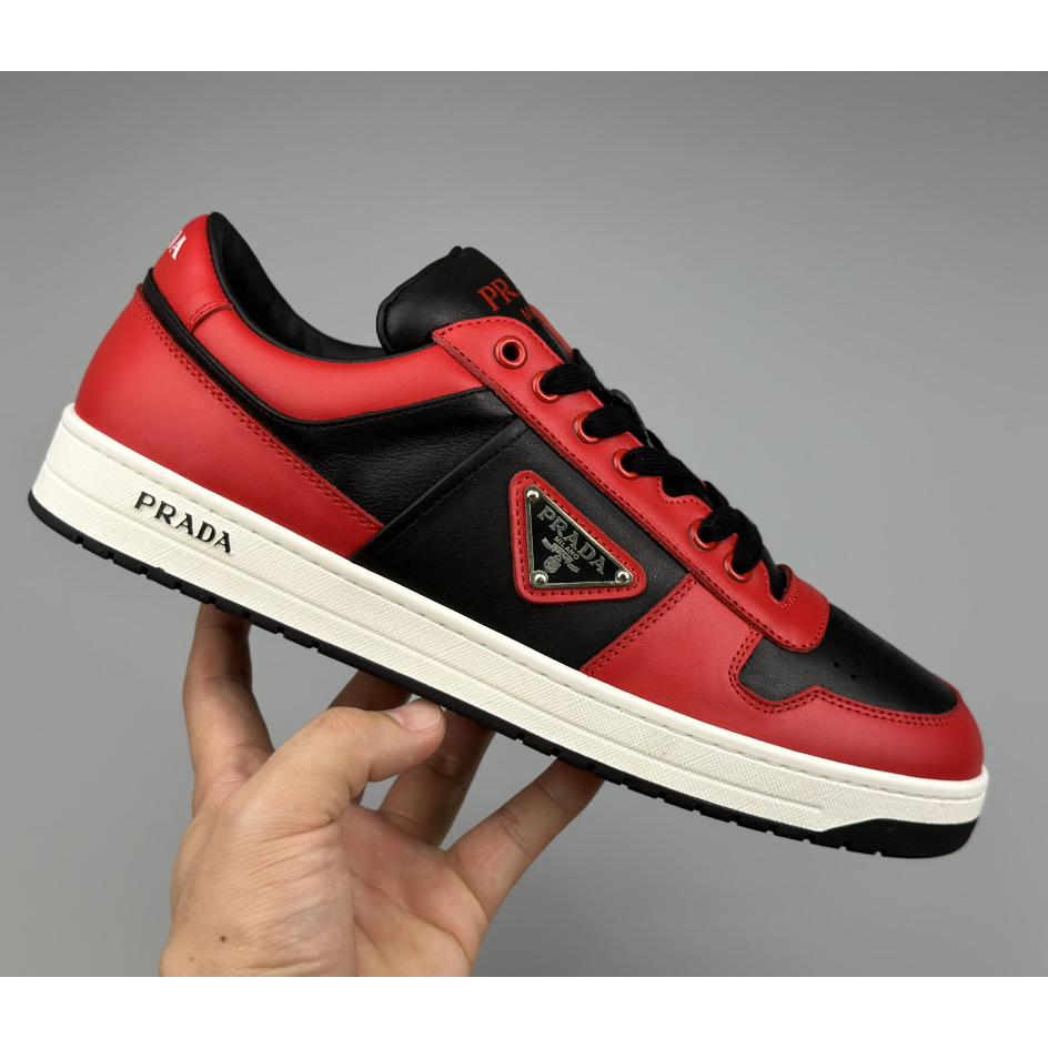 Prada Downtown Logo-plaque Leather Sneakers - DesignerGu