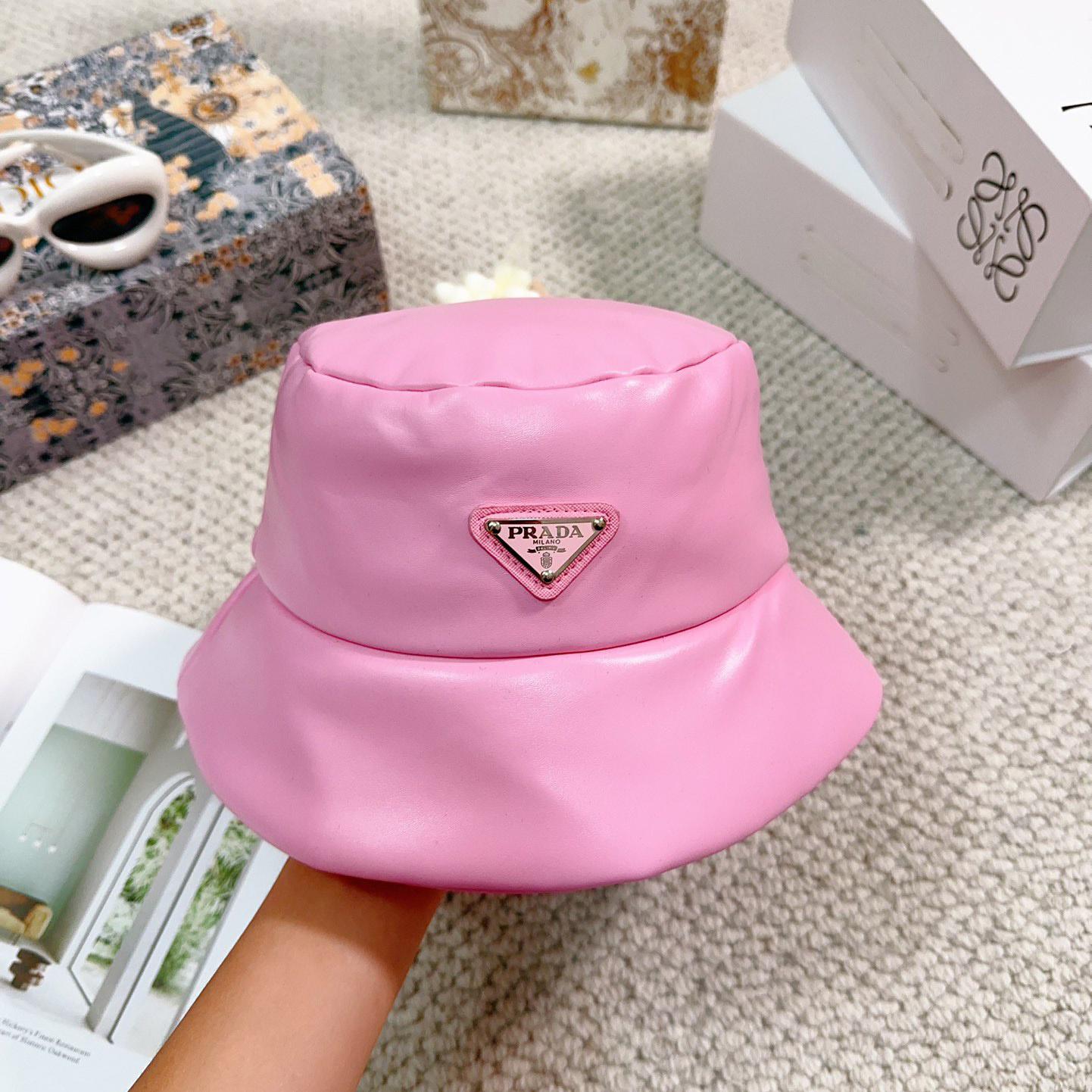 Prada Enamelled-logo Leather Bucket Hat - DesignerGu