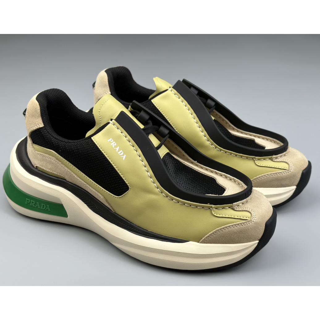 Prada Systeme Brushed Leather Sneakers With Bike Fabric And Suede  - DesignerGu