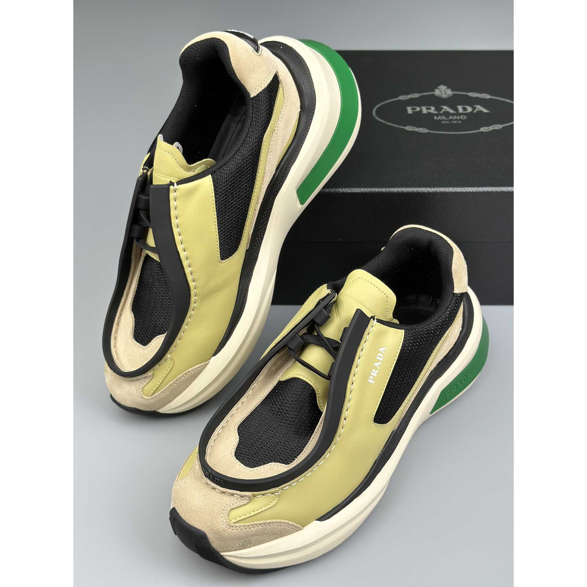 Prada Systeme Brushed Leather Sneakers With Bike Fabric And Suede  - DesignerGu