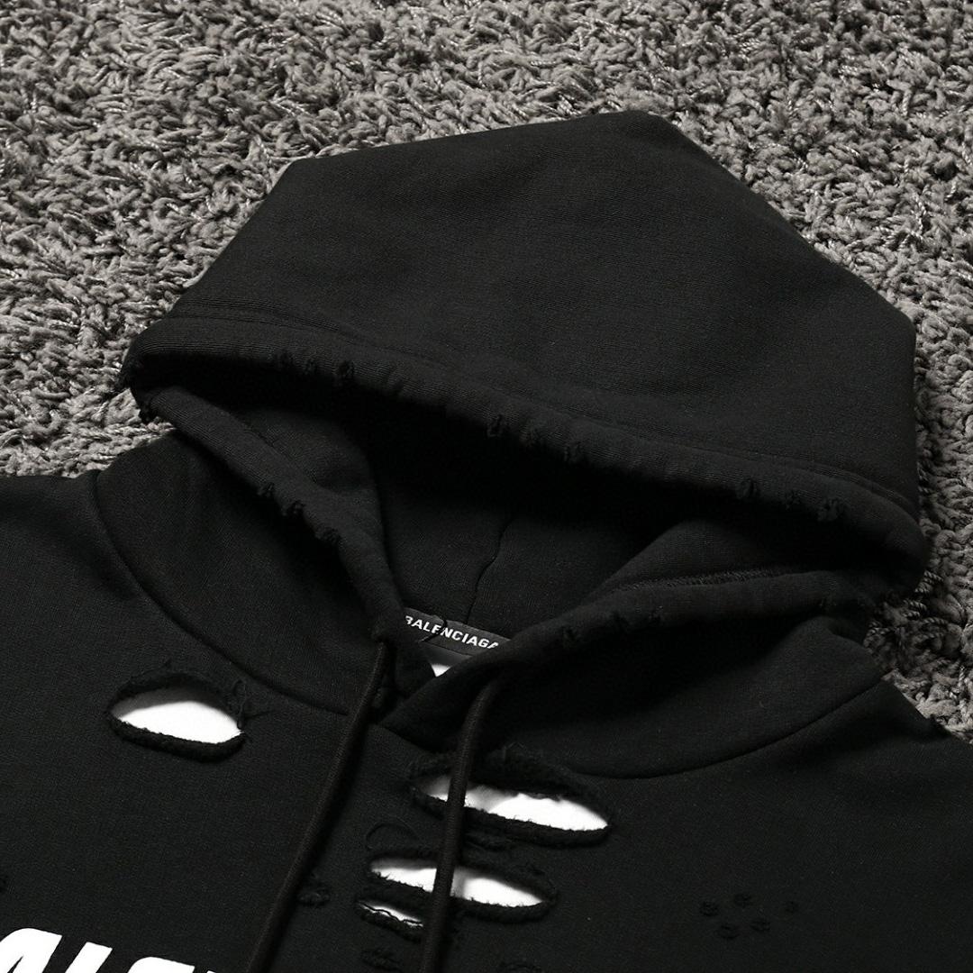 Balenciaga Destroyed Hoodie In Black And White Medium Fleece - DesignerGu