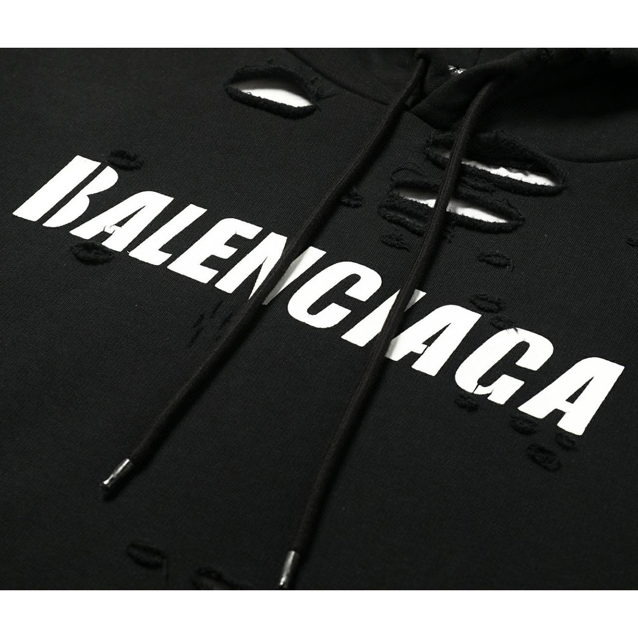 Balenciaga Destroyed Hoodie In Black And White Medium Fleece - DesignerGu