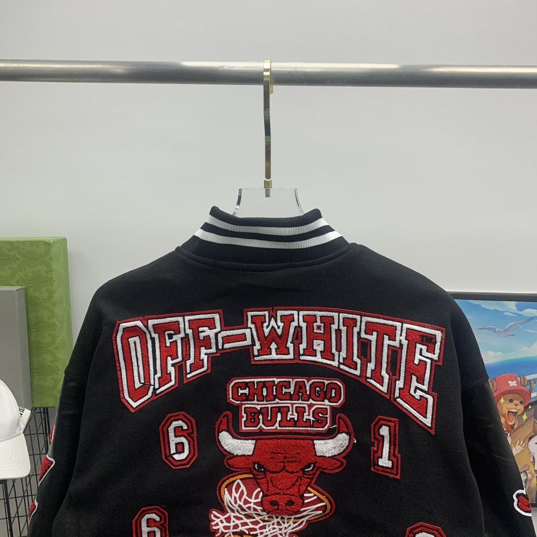 Off White C/O Chicago Bulls Varsity Jacket - DesignerGu