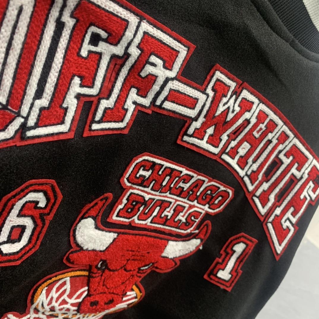 Off White C/O Chicago Bulls Varsity Jacket - DesignerGu