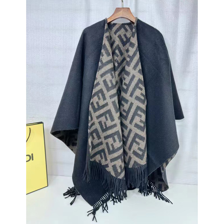 Fendi Poncho Black Cashmere And Wool Poncho - DesignerGu