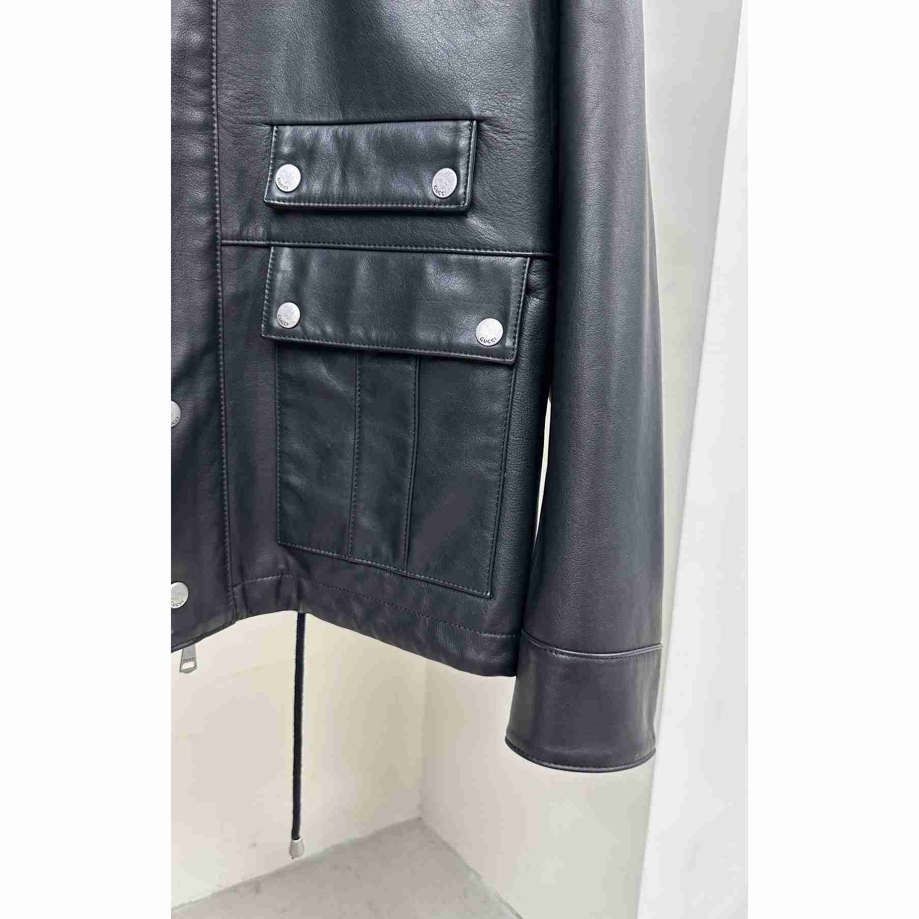 Gucci Leather Jacket With Interlocking G  - DesignerGu