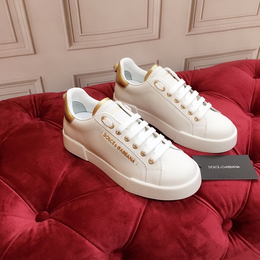 Dolce & Gabbana White Portofino Trainers With Pearl - DesignerGu